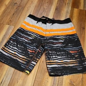 Burnside Black and Orange Patterned Board Shorts